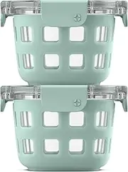 Ello Duraglass 2-Pack 2 Cup Reusable Glass Container Jar with Leak Proof Lids and Protective Silicone Sleeves | Perfect for Overnight Oats, Snacks, Yogurt | BPA-Free | Dishwasher Safe | Yucca