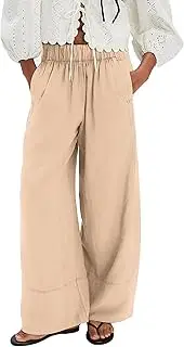 [SAFRISIOR] Womens Hudson Canyon Pants Side Striped Sweatpants Drawstring Waist High Rise Pant Trousers with Pockets, Solid Khaki, Large