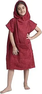 ALLEN & MATE Kids Hooded Towel Poncho 100% Cotton Wrap Robe for Boys and Girls Beach Swimming Bathing, Wine Red Dolphin, 10-13 Years