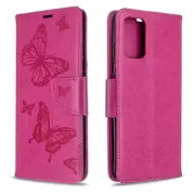 For Samsung Galaxy S20 Ultra Case, Butterflies Pattern PU Leather Wallet Cover with Stand & Lanyard, Rose Red
