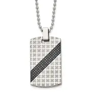 Stainless Steel Chisel Polished With 1/2 Carat Black Diamond Dog Tag On A 24 Inch Ball Chain Necklace