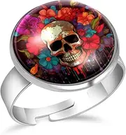 [FVQL] Ring for Women Girls, art pattern skull and flower, 1.7cm/0.67inch, Glass, glass