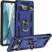 Cavor for Google Pixel 7 pro Case (6.7") TPU Case PC Bumper 360° Rotation Ring Holder Kickstand Back Cover [Work with Magnetic Car Mount] Shockproof Protective Cover-Navy Blue