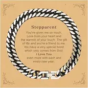 [Generic] Stepparent Gift. Best Thank You Gifts for Stepparent, I Love You Even More. Appreciation Gifts, Cuban Link Chain Bracelet with Message Card for Stepparent, Small, Silver Plated Zinc, Cubic Zirconia