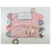 Modern Baby Teether Security Blanket Bunny Lovey Rattle Pink Grey Crinkle