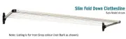 DAYTEK CLOTHESLINE FOLD DOWN CLOTHES LINE FRAME WALL MOUNT IRON GREY SLIM SINGLE