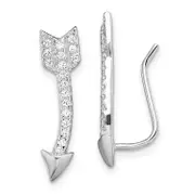 Sterling Silver Rhodium-Plated Polished Cz Arrow Ear Climber Earrings