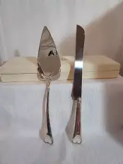 Lenox silver hearts cake serving set in box - serving knife & cake server NIB