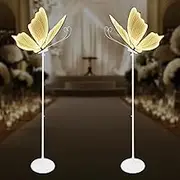 LED Butterfly Floor Lamp, Wedding Party Decor Props, 57.5-70.1 inch Adjustable Height, 2-Pack (Yellow)