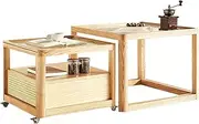 Square Nesting Coffee Table Set of 2, Modern Glass End Table Set, Wooden Sturdy Accent Side Table for Living Room, Bedroom, Lounge