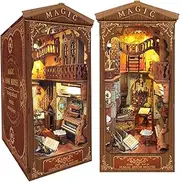 Book Nook Kit, DIY Dollhouse Wooden Booknook Stand Puzzle DIY Bookshelf Insert 3D Decor Alley with LED Light for Teens and Adults to Build-Creativity Gift