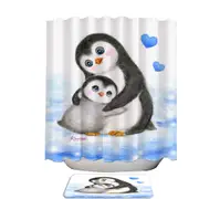 Cute Animal Art Drawings Penguins Mom and Baby Shower Curtain