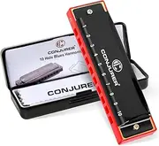 Classic Blues Harmonica,Key of C,10 Holes,Musical Instrument for Blues Folk Music Lover, Professionals and Beginners Christmas Music Gift (Black)