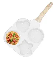 Egg Frying Pan - 4 Cup Pancake Pan | Nonstick Omelet Mold | Wooden Handle Frying Pot | Egg Skillet Divided Breakfast Cooker Or Pancake Hamburger Sandwiches,Induction Stoves
