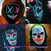 Halloween Neon Mask Led Mask Masque Masquerade Party Masks Light Glow In The Dark Funny Masks