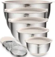 Mixing Bowls with Lids Set, 5PCS Stainless Steel Nesting Bowls with 3 Graters