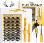 QUEWEL DIY Lash Extension Kit,320 Pcs Lash Clusters Kit 40D Individual Eyelashes 9-16mm Eyelash Extension Kit with Lashes Bond and Seal,Glue Remover and Tweezers(DJ-40D-TZ)
