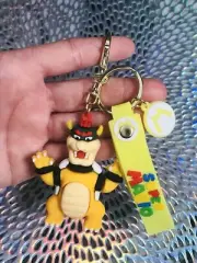 Super Mario bros Keychain vibrant color 3d rubber Bowser With Strap New