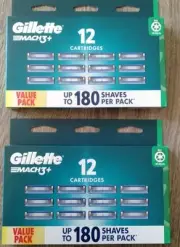 2 X Gillette Mach3+ Blades 12 pack (24 Cartridges) New Packaging
