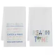 C&F Beach Themed Flour Sack Kitchen Towels- Set of (2) 27" x 18" 100% Cotton