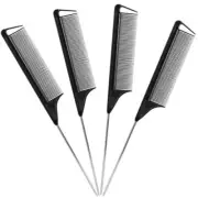 Rat Tail Comb，Parting Comb, Metal Long Steel Pin Rat Tail Combs set，Combs Black