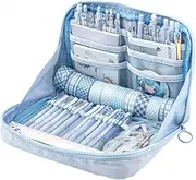 UIVXXUD Kawaii Cute Aesthetic Pencil Case - Large Capacity Canvas Pen Pouch Bag (Blue)