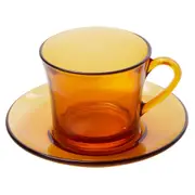 6pc Duralex Lys Amber 180ml Coffee Tea Cup & Saucer Set Drinking Glasses Brown