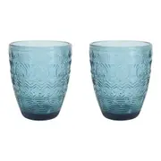 2x LVD Hamptons Festive Royal 10cm Glass Tumbler Cup Glassware Barware Blue