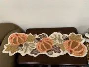 Hand Beaded Table Runner 36 x 13" Autumn Fall 100% Jute At Home Harvest Hoedown