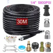 30M Sewer Jetter Kit for Pressure Washer Cleaner Hose 5800PSI NPT 1/4" Hose