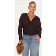 Plus Chocolate Soft Touch Ruched Long Sleeve Longline Top, Chocolate
