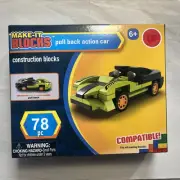 Make It Blocks Pull Back Action Car Green - 78 pieces