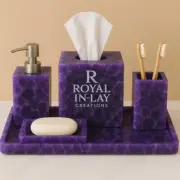 Amethyst Bathroom Set – Tissue Box, Soap Dispenser & case, Brush Holder,tray