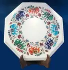 Octagon Marble Coffee Table Top Gemstone Inlay Work Breakfast Table for Kitchen