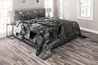 Black White Quilted Coverlet & Pillow Shams Set, Machine in Factory Print