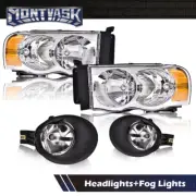 Fit For 2002-2005 Dodge Ram 1500 2500 3500 Clear/Amber Headlights+Fog Lights