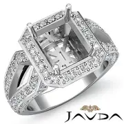 Diamond Engagement Ring Emerald Shape Semi Mount 14k W Gold Pave Setting 1.4Ct
