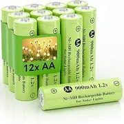 Howardly 1.2v AA Ni-MH Rechargeable Battery, Double A 900mAh 1.2V Rechargeable Battery Pre-Charged, High Capacity for Outdoor Solar Lights, Lawn Lamps, String Light (AA-900mAh-12pack