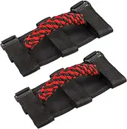 Savadicar 2 x Roll Bar Grab Handles, Circular Weave Grip Handle Compatible with 1955-2023 Jeep Wrangler CJ YJ TJ JK JKU JL JLU & Gladiator JT, Interior Accessories, Red, 2PCs