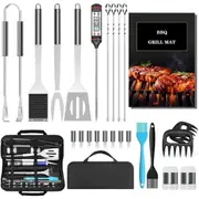 25PCS BBQ Grill Tools Set with Thermometer and Grill Spatula, Deluxe Grill Accessories Kit, with Portable Handbag Griddle Kit