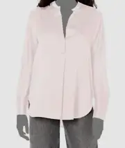 $325 Vince Womens Pink Silk Satin Long-Sleeve Band Collar Button-Up Top Size XXS
