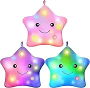 3 Pcs Light up Twinkle LED Star Plush Pillows 13 Inch LED Lights Star Throw Pillows Star Pillow Night Light Glowing Cushions Stuffed Toys for Kids Boys Girls Birthday Gifts Room Home Office Decoration