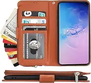 Cavor for Samsung Galaxy S10e Case,PU Leather Zip Pocket Wallet Flip Cover Case Magnetic Closure Book Design with Kickstand Feature & Card Slots Compartment for Samsung Galaxy S10e (5.8")-Brown