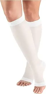 Truform Sheer Compression Stockings, 15-20 mmHg, Women's Knee High Length, Open Toe, 20 Denier, White, Large