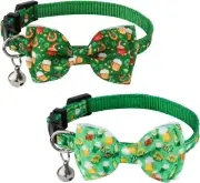 2Pcs St Patrick'S Day Cat Collar, Cute Dog Collar with Bells Adjustable Four Lea