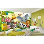 定制兒童房任意尺寸壁紙3D可愛動物快樂叢林兒童房背景牆壁紙壁畫