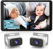 pemacom Baby Car Camera for 2-Kids: 7 Inch IPS Display with Dual Carseat Cameras, Split Screen, Night Vision, HD 1080P - USB Powered Easy Install Rear Facing Backseat Camera for Twins
