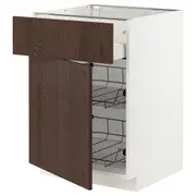 METOD / MAXIMERA base cab w wire basket/drawer/door, white/Sinarp brown, 60x60x80 cm