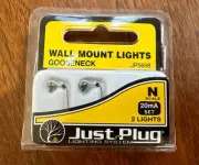 Just Plug Lighting System N Scale #JP5658 2x Wall Mount Gooseneck Lights NIB NY