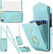 Phone Case for iPhone 16e/SE 2025/SE 4 Wallet Cover with Tempered Glass Screen Protector and Ring RFID Blocking Card Holder Cell i Phone16e i16e 16 e SE4 4th Generation 16eCase Women Men Girls Teal